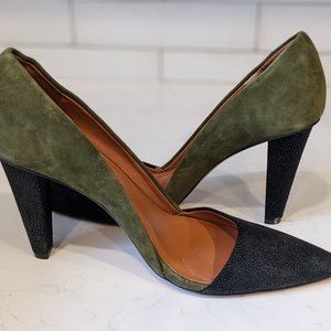 Rebecca Minkoff Green New Abel Olive Suede-black Heel & Toe D'orsey Pumps